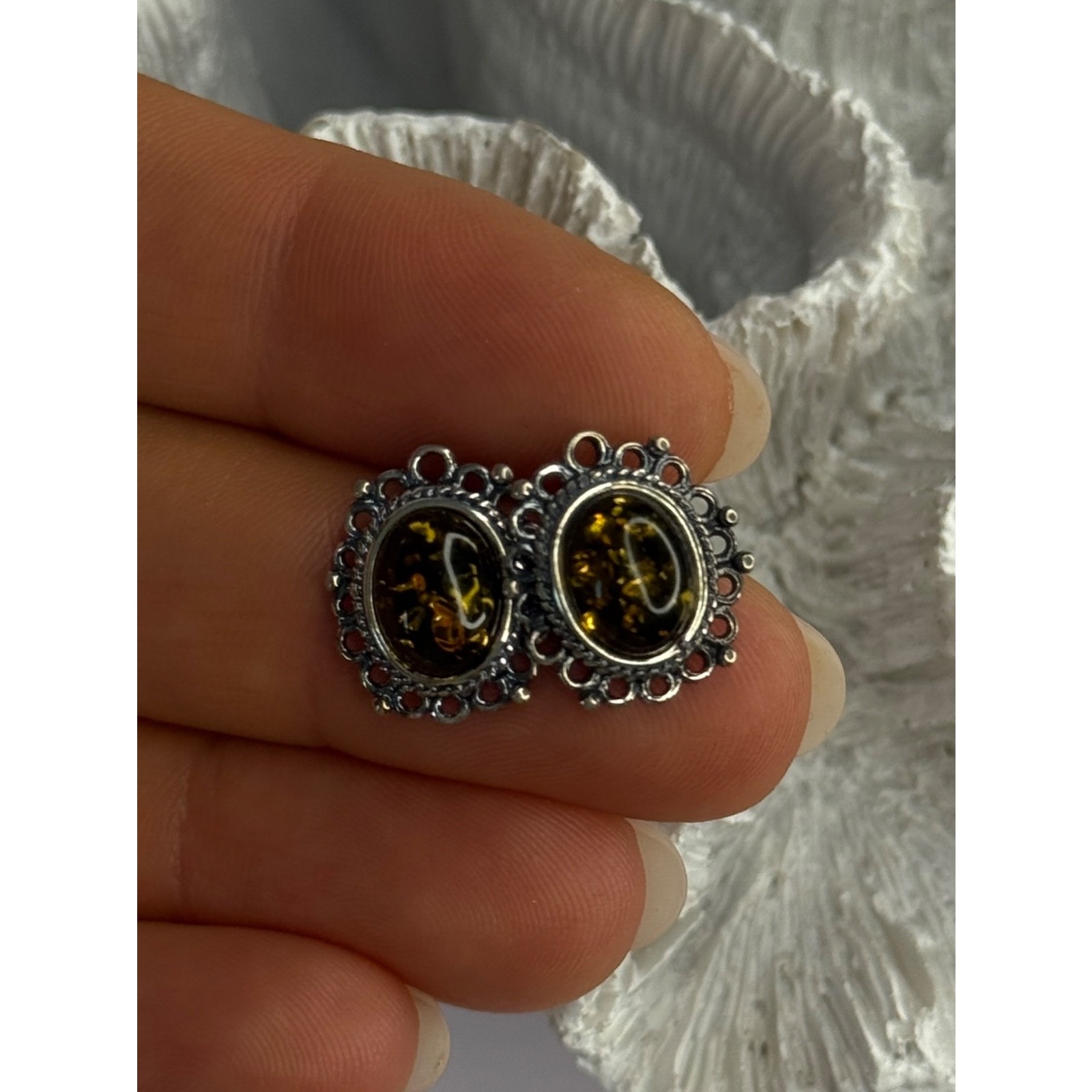 Vintage 925 Sterling Silver Amber Earrings Length 060 Inch 90$